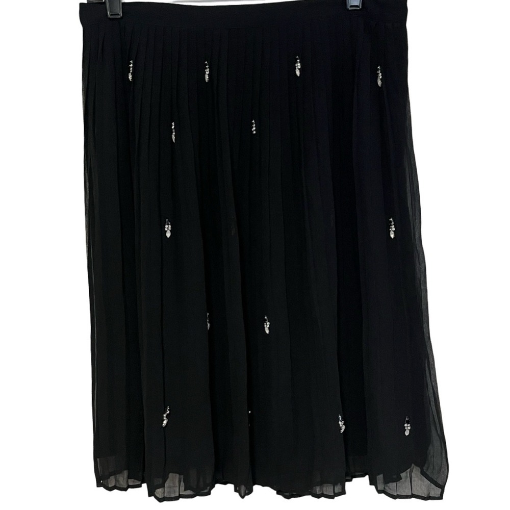Carmen‎ Marc Valvo Black Pleated Skirt Embellished Size L